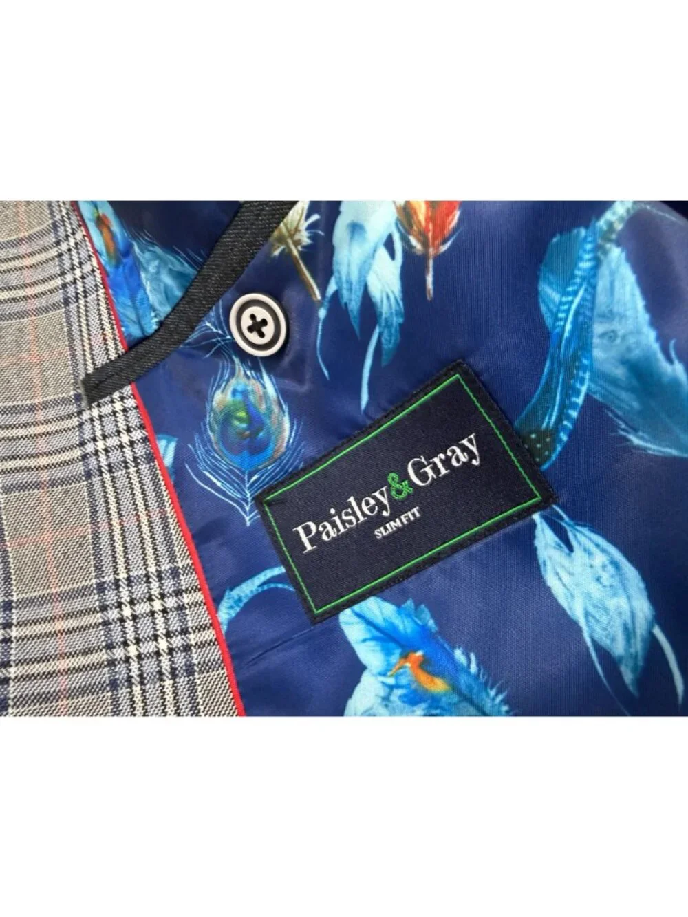 Paisley & Gray 2 Piece Suit Slim Fit 40L Blazer 34X32 Pants Double Vent Plaid - Picture 6 of 16